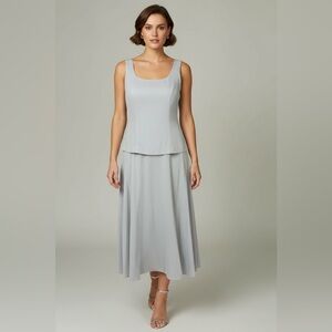 Jessica Howard Silver Gray Sleeveless Layered Midi Dress Size 10P Petite